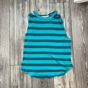 FREE PEOPLE Women’s Striped Twist Tank Top In Jungle Teal | Size Small